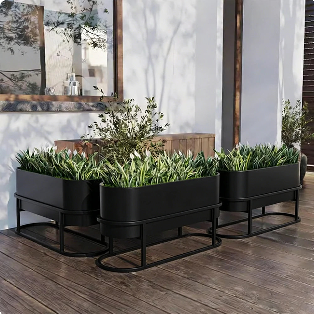 SOLARA Stainless Steel Planter Box Modern Outdoor Weather Resistant 100/120cm Patio Garden Commercial Use - Black