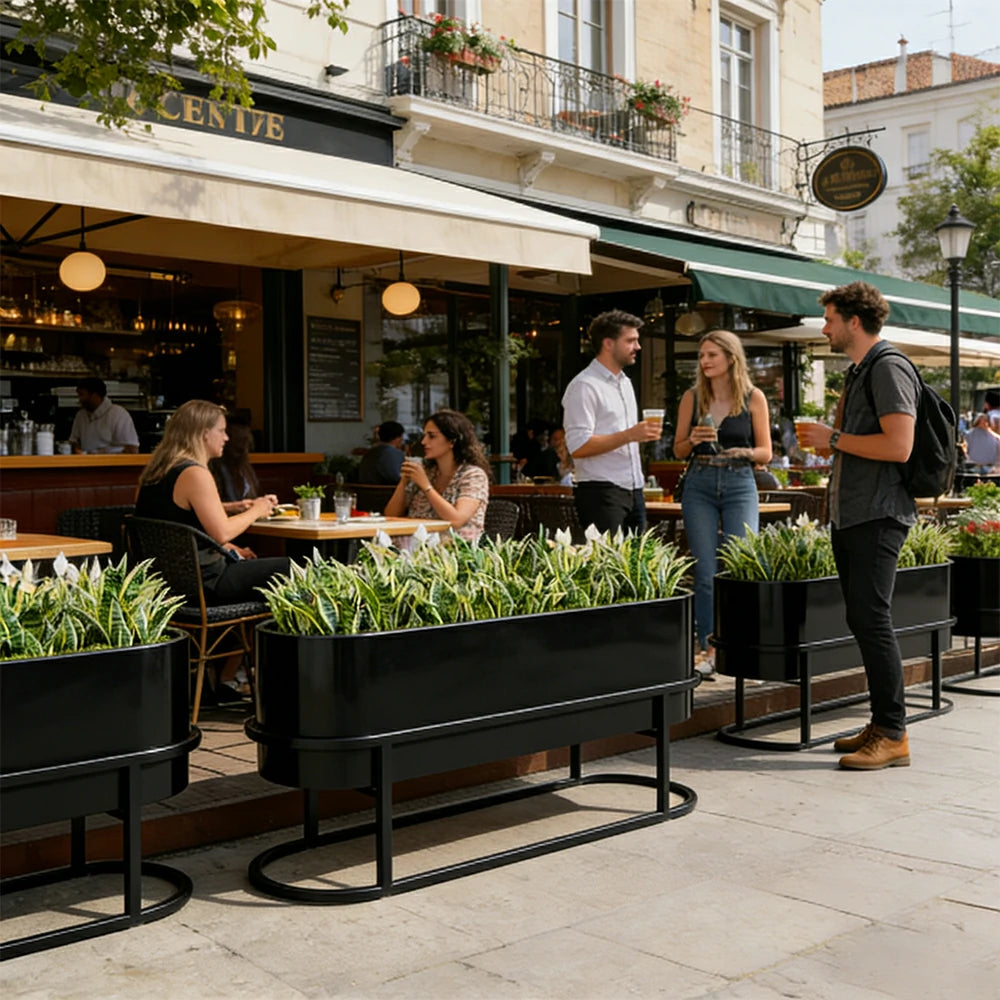 SOLARA Stainless Steel Planter Box Modern Outdoor Weather Resistant 100/120cm Patio Garden Commercial Use - Black