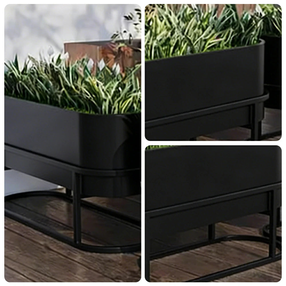 SOLARA Stainless Steel Planter Box Modern Outdoor Weather Resistant 100/120cm Patio Garden Commercial Use - Black