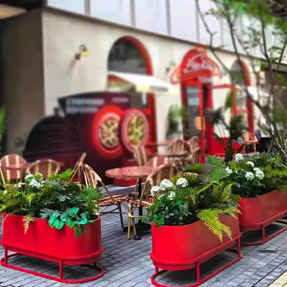 SOLARA Stainless Steel Planter Box Modern Outdoor Weather Resistant 100/120cm Patio Garden Commercial Use - Red