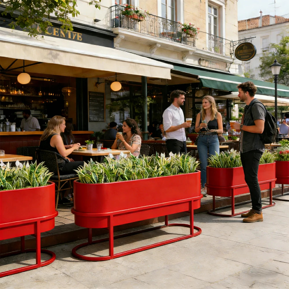 SOLARA Stainless Steel Planter Box Modern Outdoor Weather Resistant 100/120cm Patio Garden Commercial Use - Red