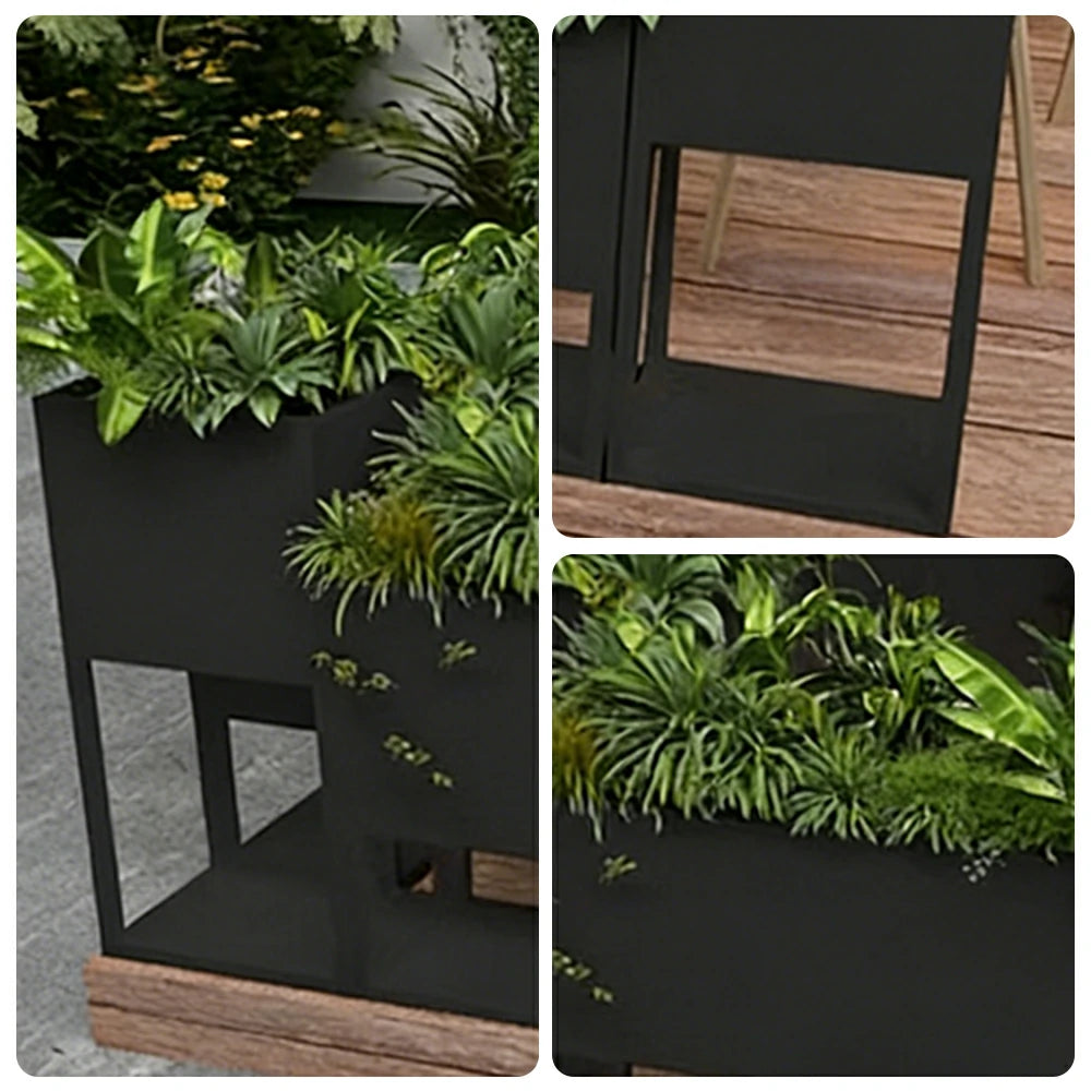 SOLARA Outdoor Planter Box Galvanised Steel Rust Resistant Modular Design 40cm Patio Cafe Garden Use - Black