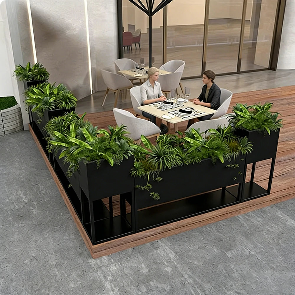 SOLARA Outdoor Planter Box Galvanised Steel Rust Resistant Modular Design 100cm Patio Cafe Garden Use - Black