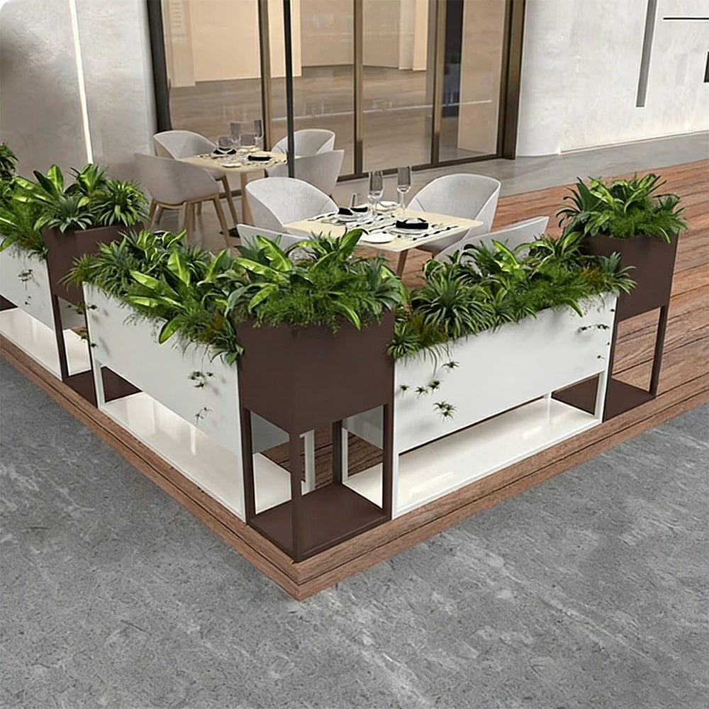 SOLARA Outdoor Planter Box Galvanised Steel Rust Resistant Modular Design 100cm Patio Cafe Garden Use - White