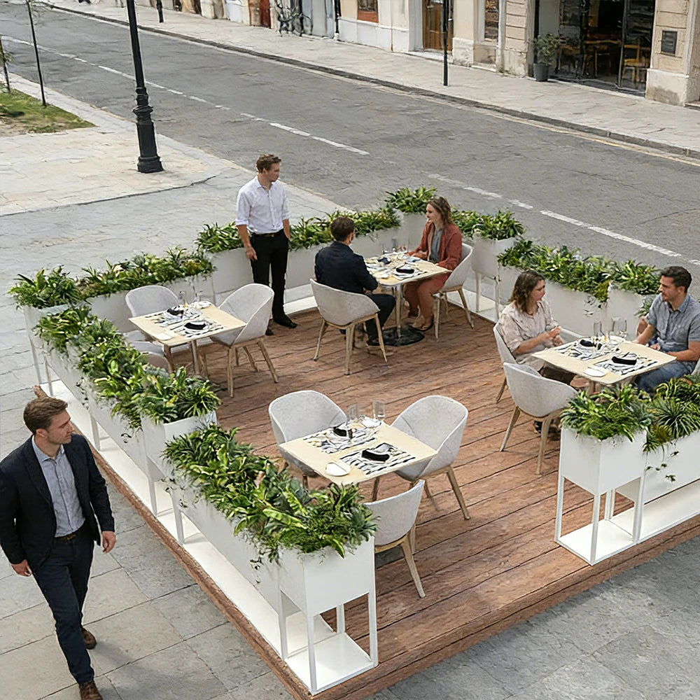 SOLARA Outdoor Planter Box Galvanised Steel Rust Resistant Modular Design 100cm Patio Cafe Garden Use - White