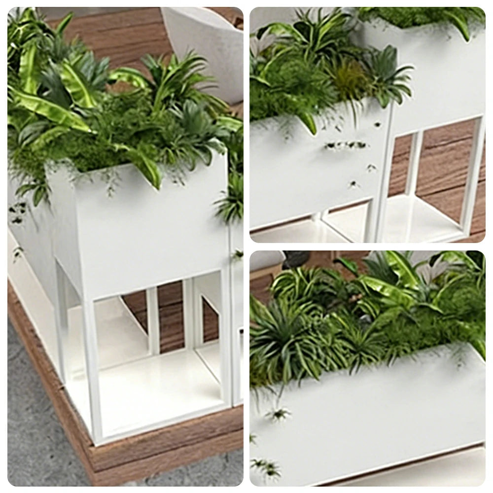 SOLARA Outdoor Planter Box Galvanised Steel Rust Resistant Modular Design 100cm Patio Cafe Garden Use - White