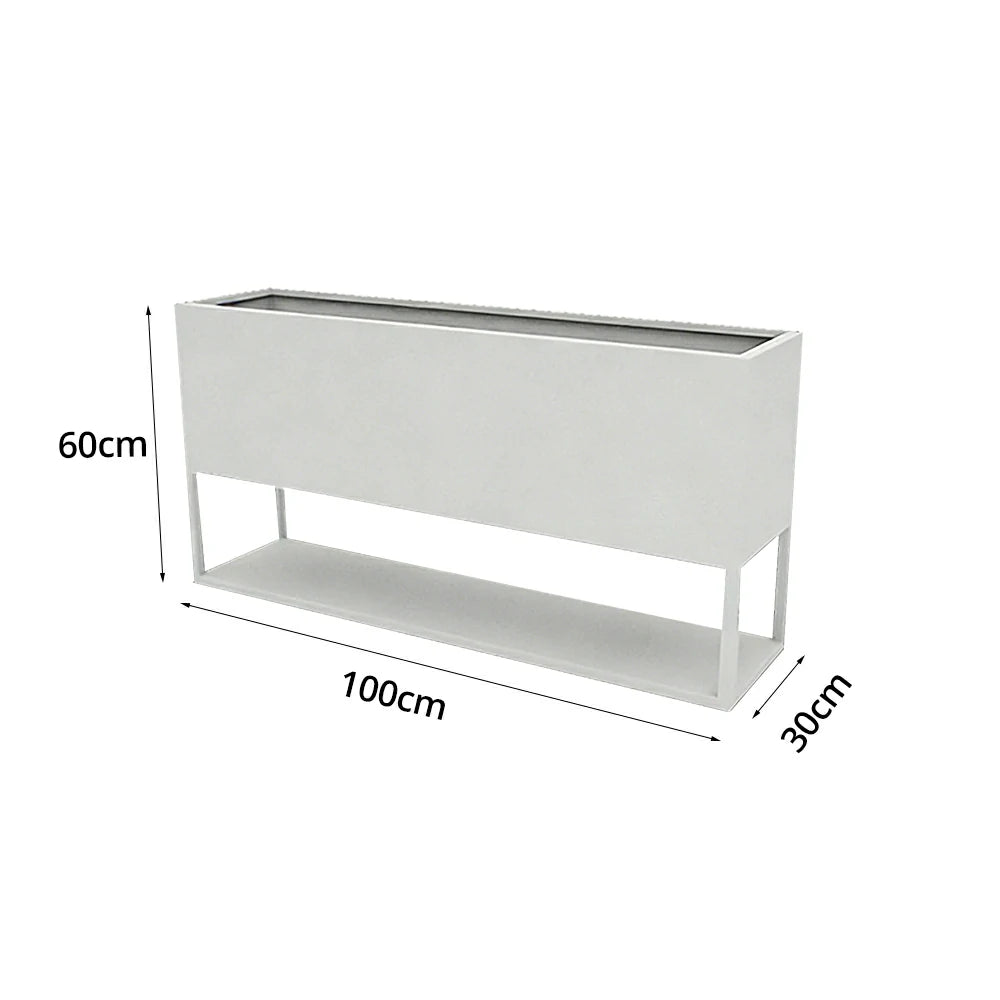 SOLARA Outdoor Planter Box Galvanised Steel Rust Resistant Modular Design 100cm Patio Cafe Garden Use - White