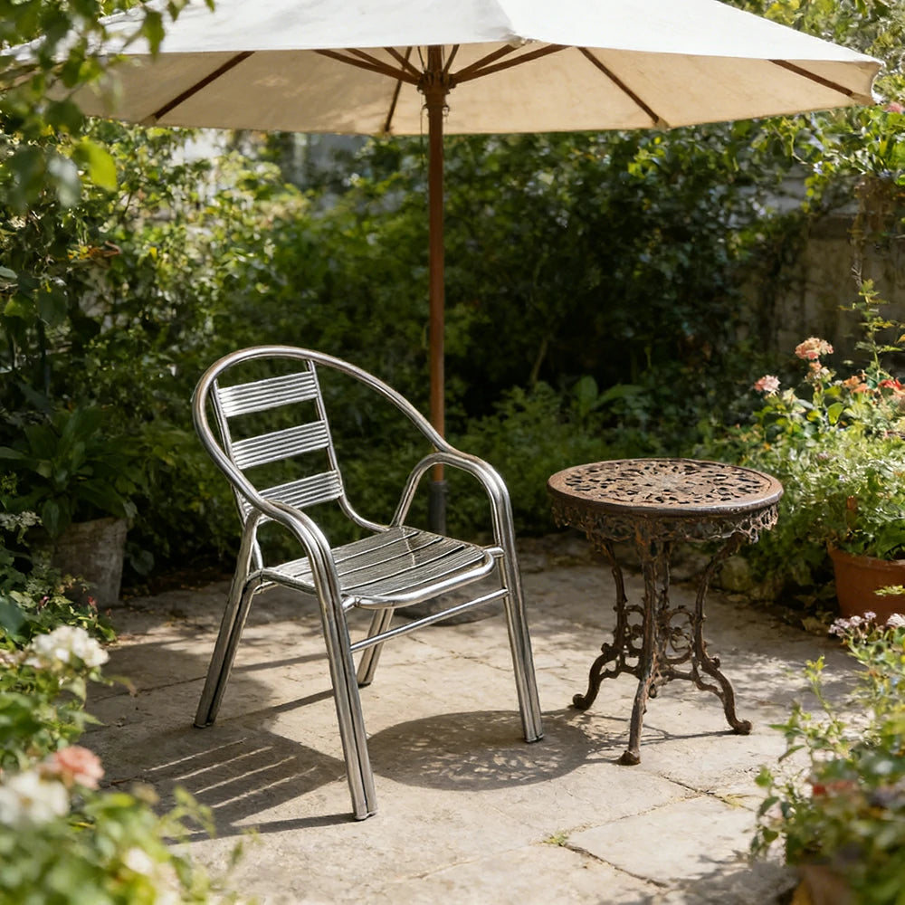 SOLARA Stainless Steel Outdoor Chair Weather Resistant Heavy Duty Reinforced Frame Patio Garden Balcony Seating - Silver
