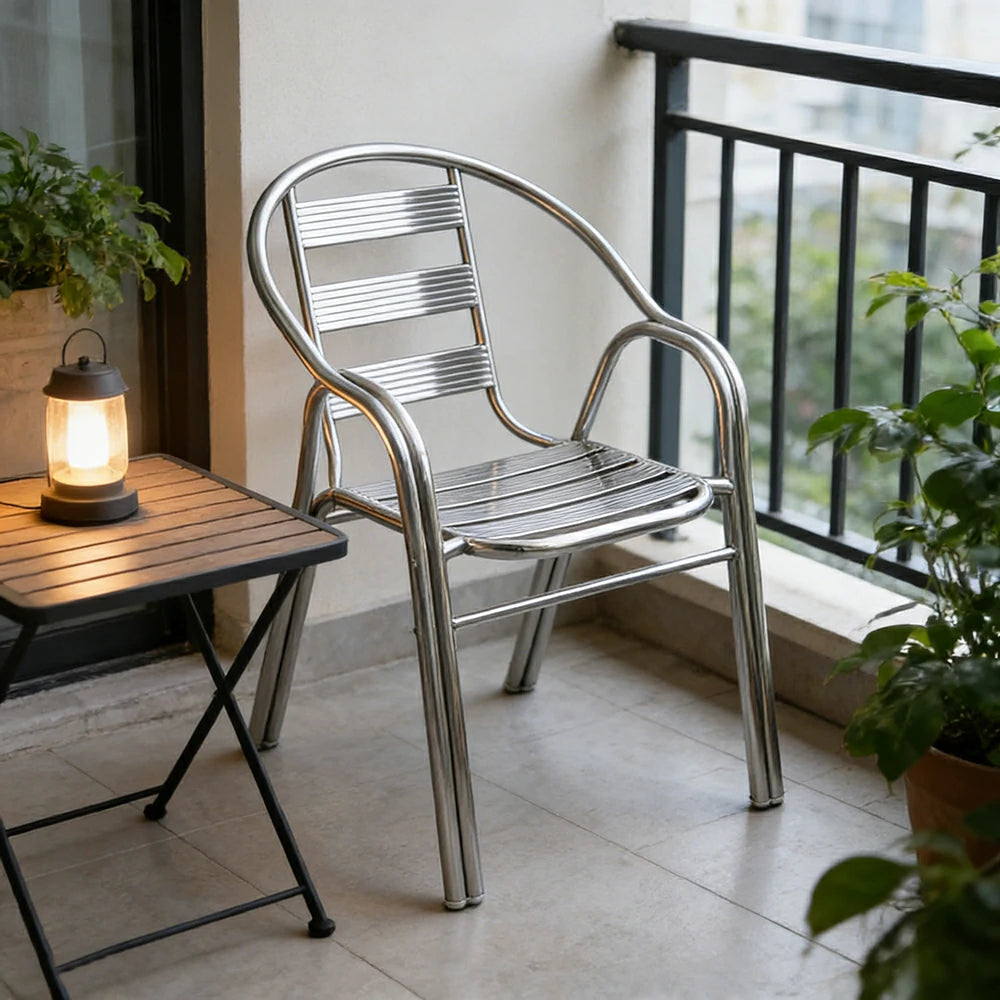 SOLARA Stainless Steel Outdoor Chair Weather Resistant Heavy Duty Reinforced Frame Patio Garden Balcony Seating - Silver