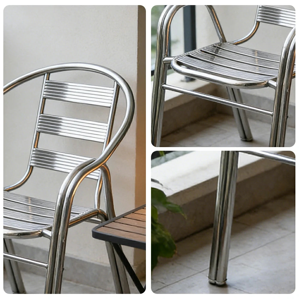 SOLARA Stainless Steel Outdoor Chair Weather Resistant Heavy Duty Reinforced Frame Patio Garden Balcony Seating - Silver