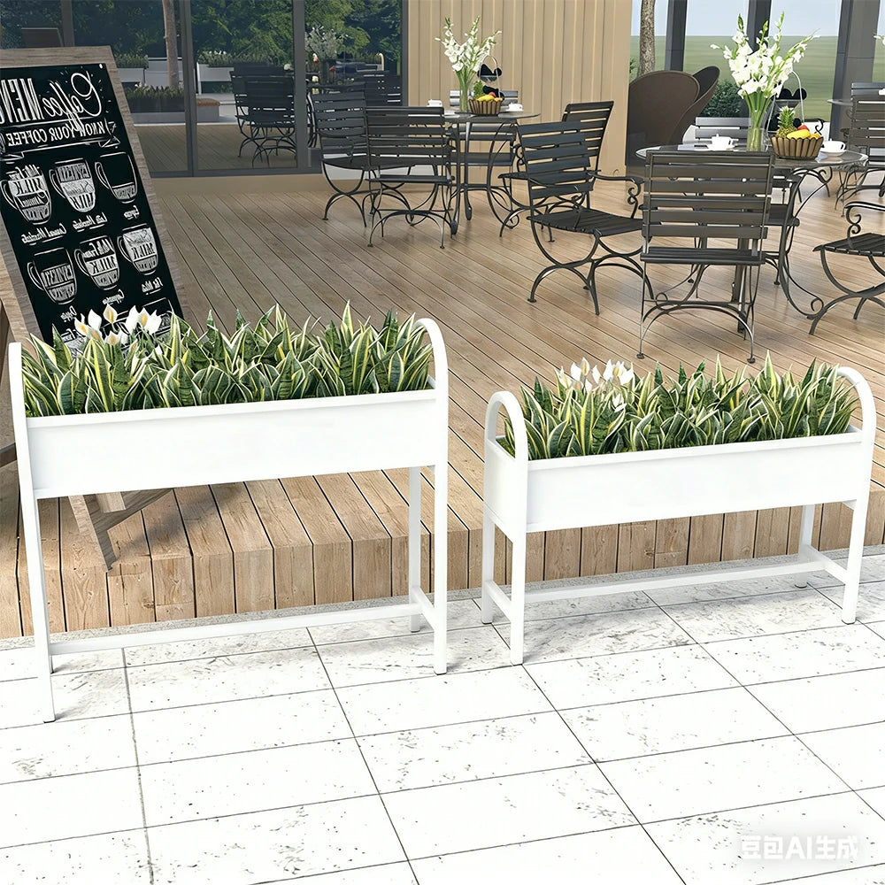SOLARA Outdoor Planter Box Lightweight Galvanised Steel Modular Design 100/120cm Patio Balcony Cafe Use - White
