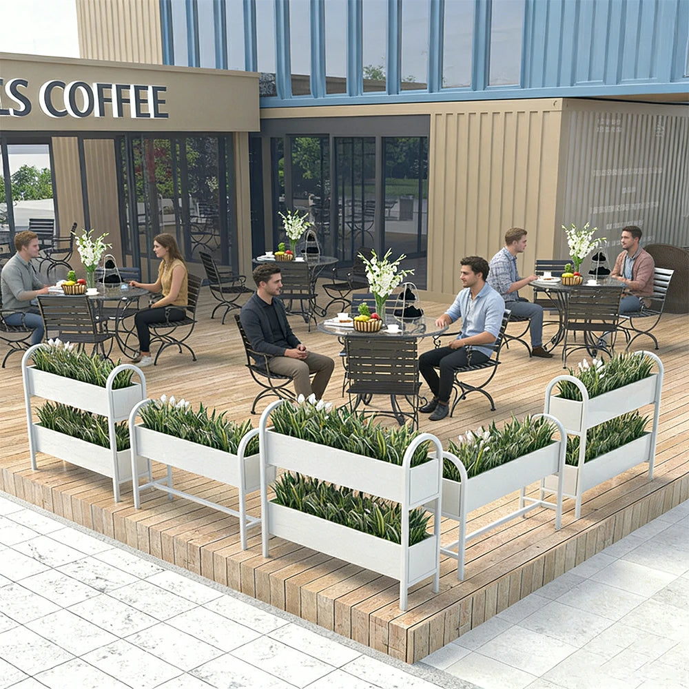 SOLARA Outdoor Planter Box Lightweight Galvanised Steel Modular Design 100/120cm Patio Balcony Cafe Use - White