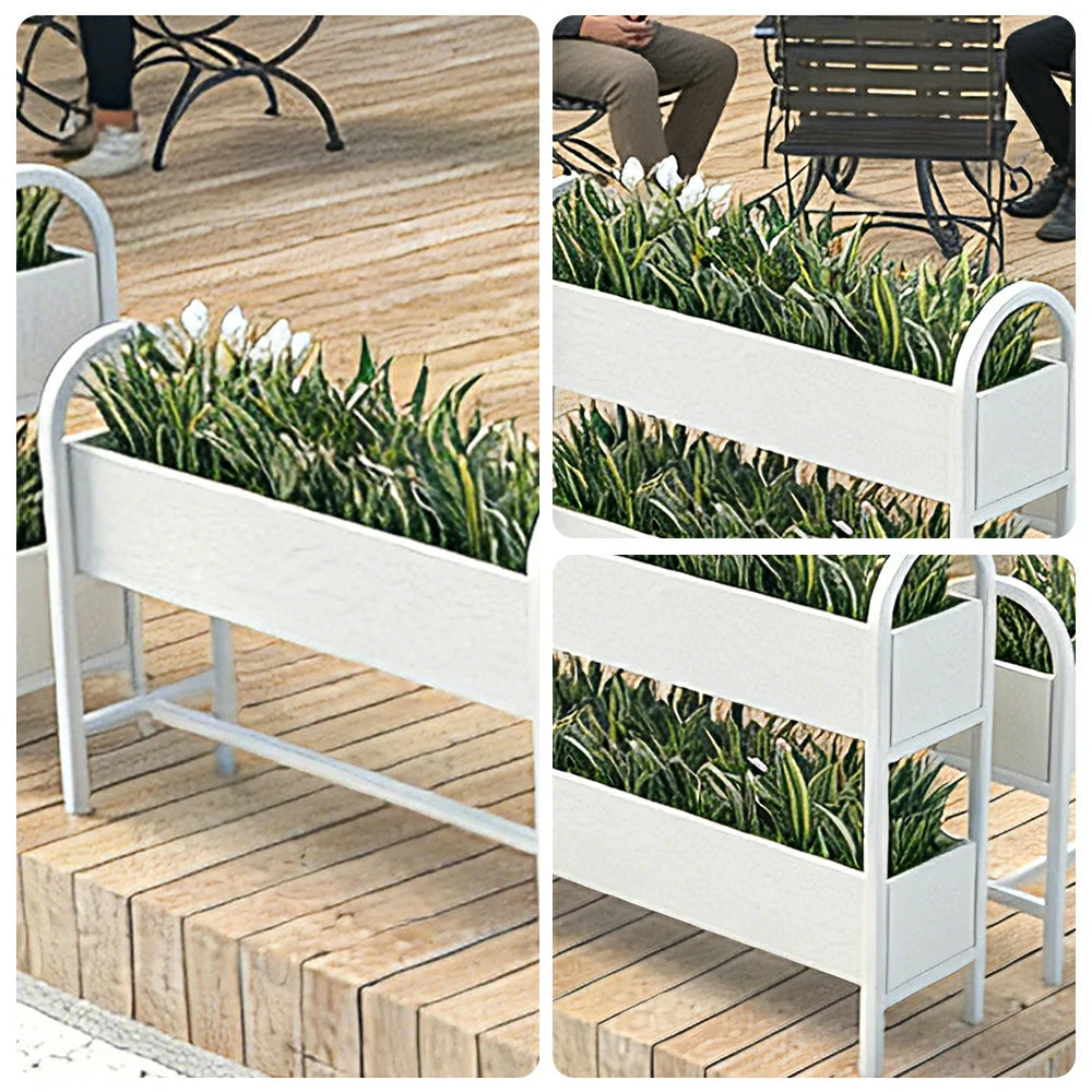 SOLARA Outdoor Planter Box Lightweight Galvanised Steel Modular Design 100/120cm Patio Balcony Cafe Use - White