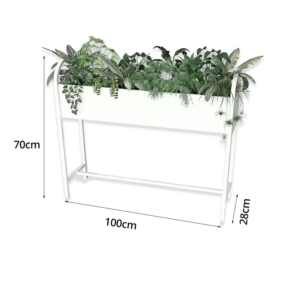 SOLARA Outdoor Planter Box Lightweight Galvanised Steel Modular Design 100/120cm Patio Balcony Cafe Use - White