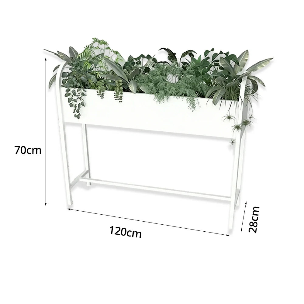SOLARA Outdoor Planter Box Lightweight Galvanised Steel Modular Design 100/120cm Patio Balcony Cafe Use - White