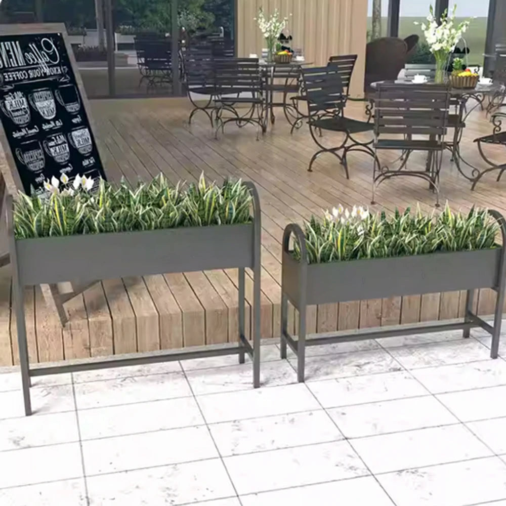 SOLARA Outdoor Planter Box Lightweight Galvanised Steel Modular Design 100/120cm Patio Balcony Cafe Use - Black