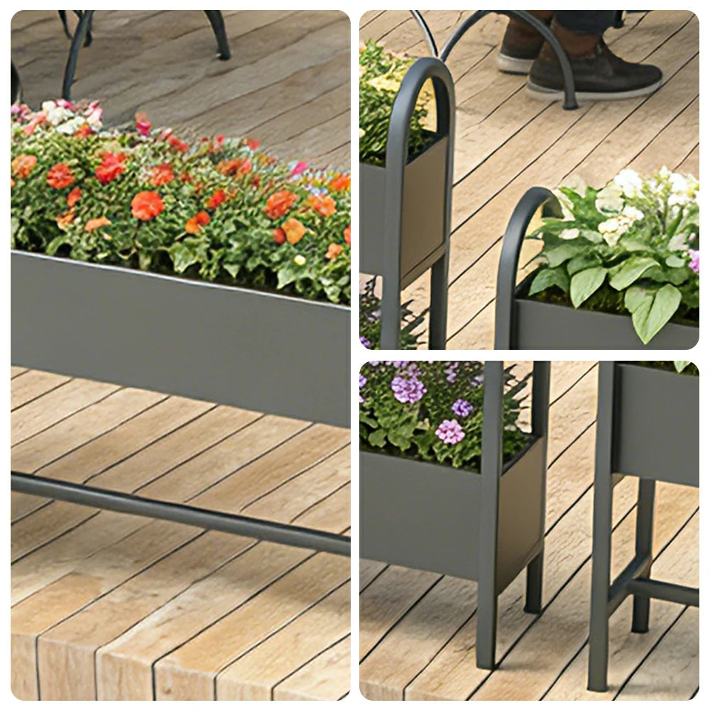 SOLARA Outdoor Planter Box Lightweight Galvanised Steel Modular Design 100/120cm Patio Balcony Cafe Use - Black