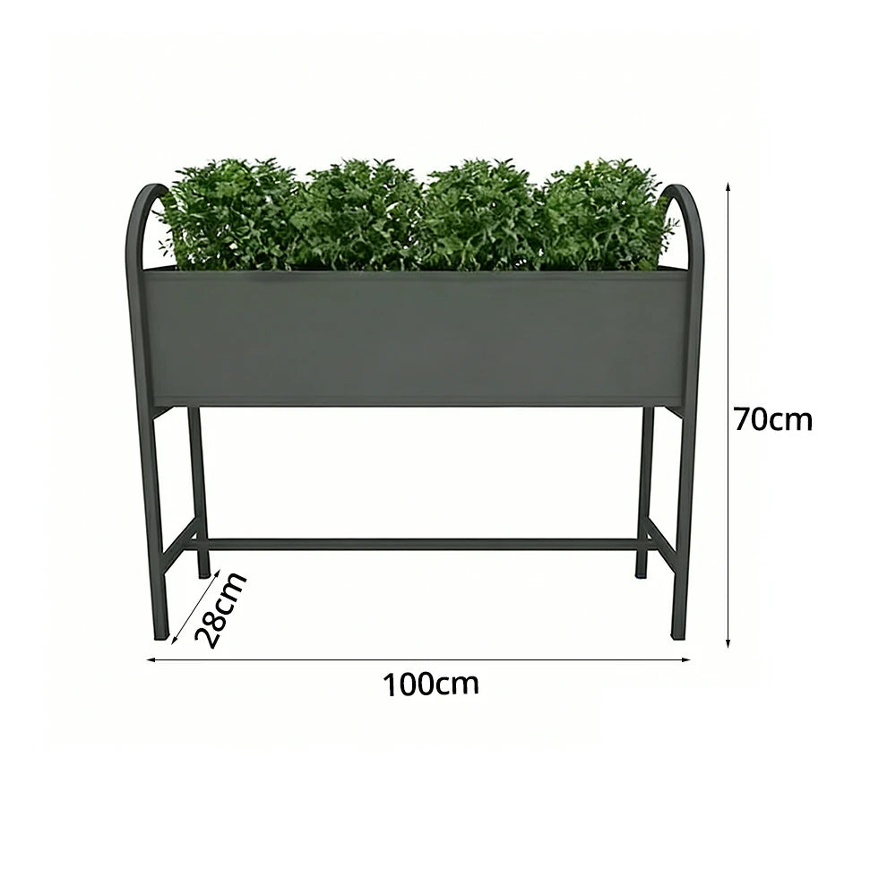 SOLARA Outdoor Planter Box Lightweight Galvanised Steel Modular Design 100/120cm Patio Balcony Cafe Use - Black
