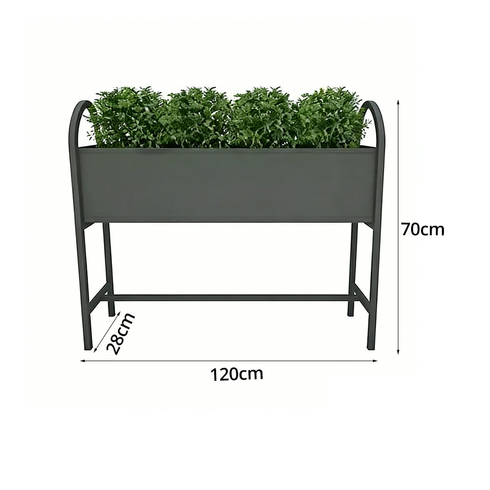 SOLARA Outdoor Planter Box Lightweight Galvanised Steel Modular Design 100/120cm Patio Balcony Cafe Use - Black