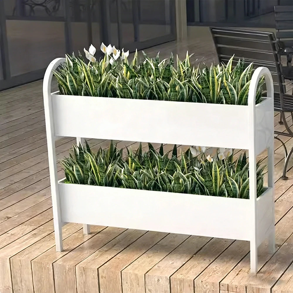 SOLARA Outdoor Planter Box Double Layer Lightweight Galvanised Steel Modular Design 100/120cm Patio Balcony Cafe Use - White