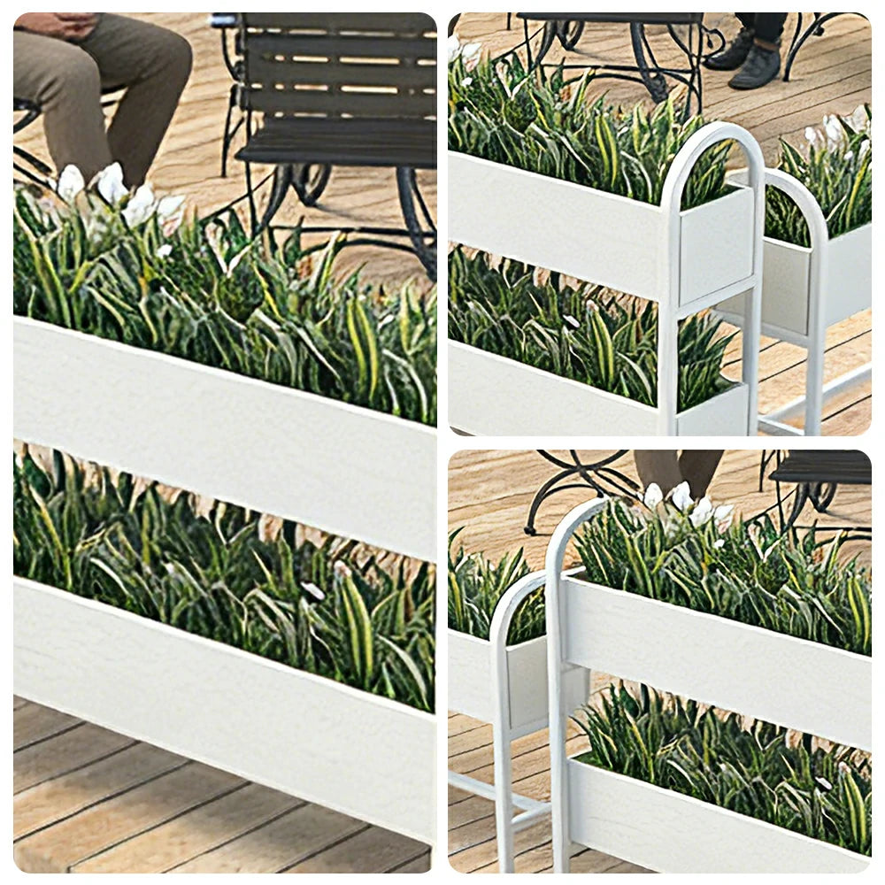 SOLARA Outdoor Planter Box Double Layer Lightweight Galvanised Steel Modular Design 100/120cm Patio Balcony Cafe Use - White