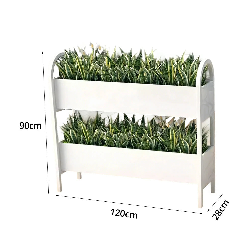 SOLARA Outdoor Planter Box Double Layer Lightweight Galvanised Steel Modular Design 100/120cm Patio Balcony Cafe Use - White