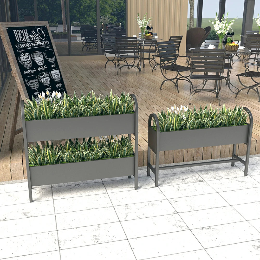 SOLARA Outdoor Planter Box Double Layer Lightweight Galvanised Steel Modular Design 100/120cm Patio Balcony Cafe Use - Black