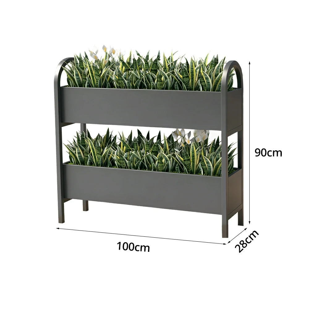 SOLARA Outdoor Planter Box Double Layer Lightweight Galvanised Steel Modular Design 100/120cm Patio Balcony Cafe Use - Black