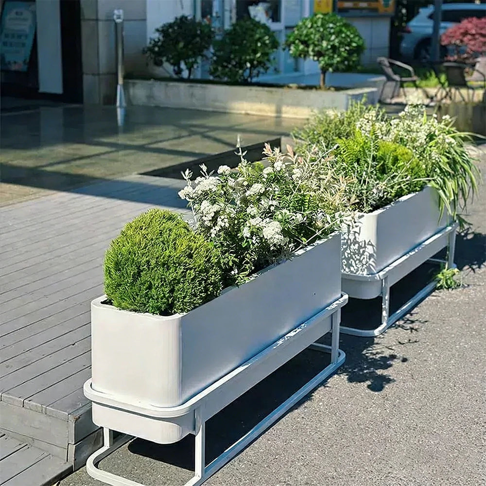 SOLARA Long Outdoor Planter Box Galvanised Steel Rust Resistant 80/100/120cm Patio Cafe Garden Divider Use - White