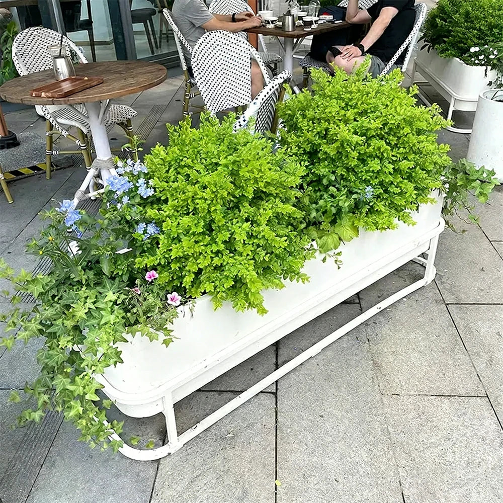 SOLARA Long Outdoor Planter Box Galvanised Steel Rust Resistant 80/100/120cm Patio Cafe Garden Divider Use - White