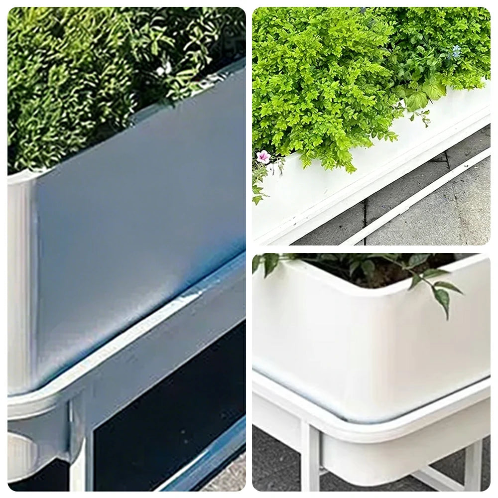 SOLARA Long Outdoor Planter Box Galvanised Steel Rust Resistant 80/100/120cm Patio Cafe Garden Divider Use - White