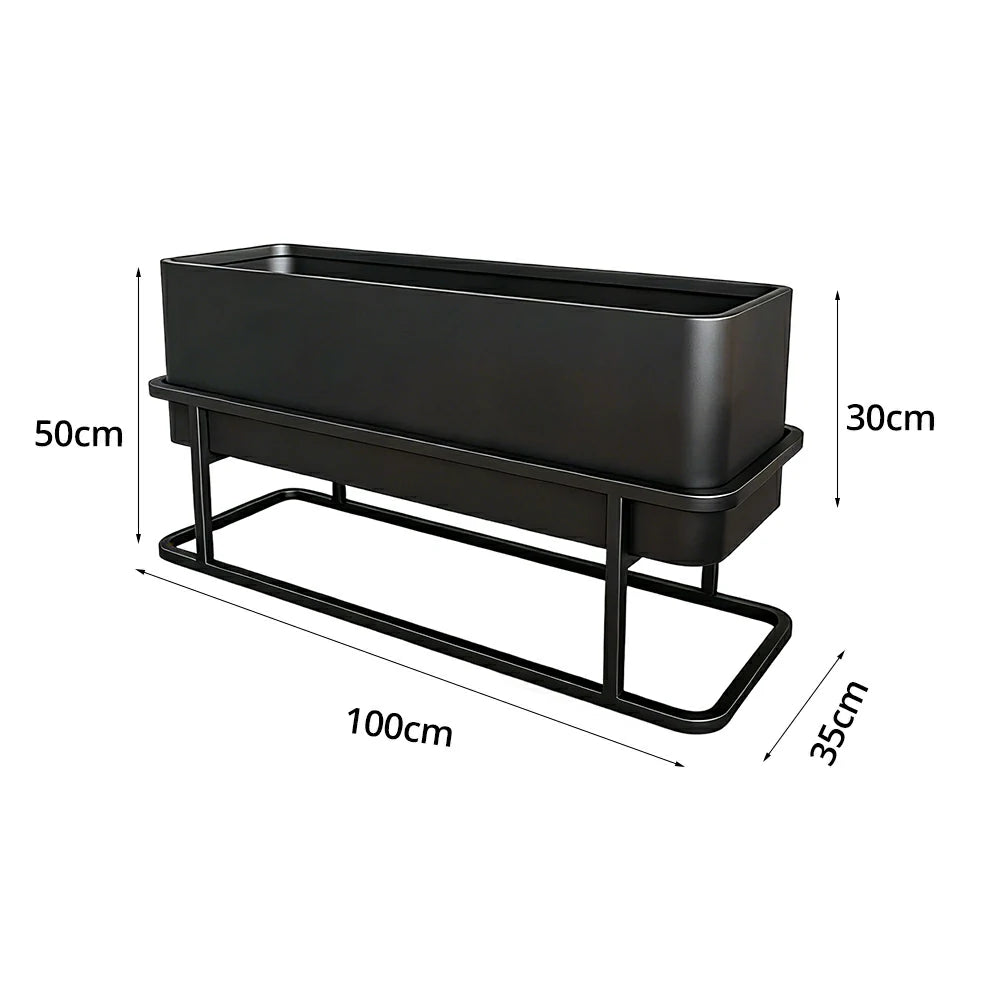 SOLARA Long Outdoor Planter Box Galvanised Steel Rust Resistant 80/100/120cm Patio Cafe Garden Divider Use - Black