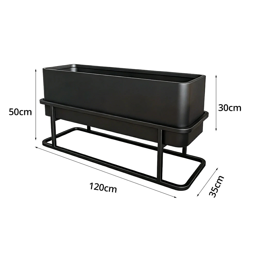 SOLARA Long Outdoor Planter Box Galvanised Steel Rust Resistant 80/100/120cm Patio Cafe Garden Divider Use - Black