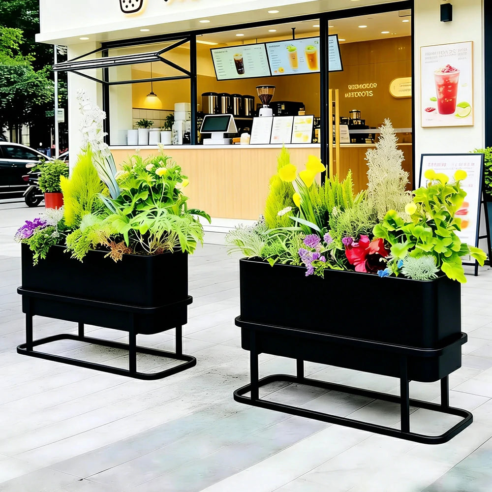 SOLARA Long Outdoor Planter Box Galvanised Steel Rust Resistant 80/100/120cm Patio Cafe Garden Divider Use - Black