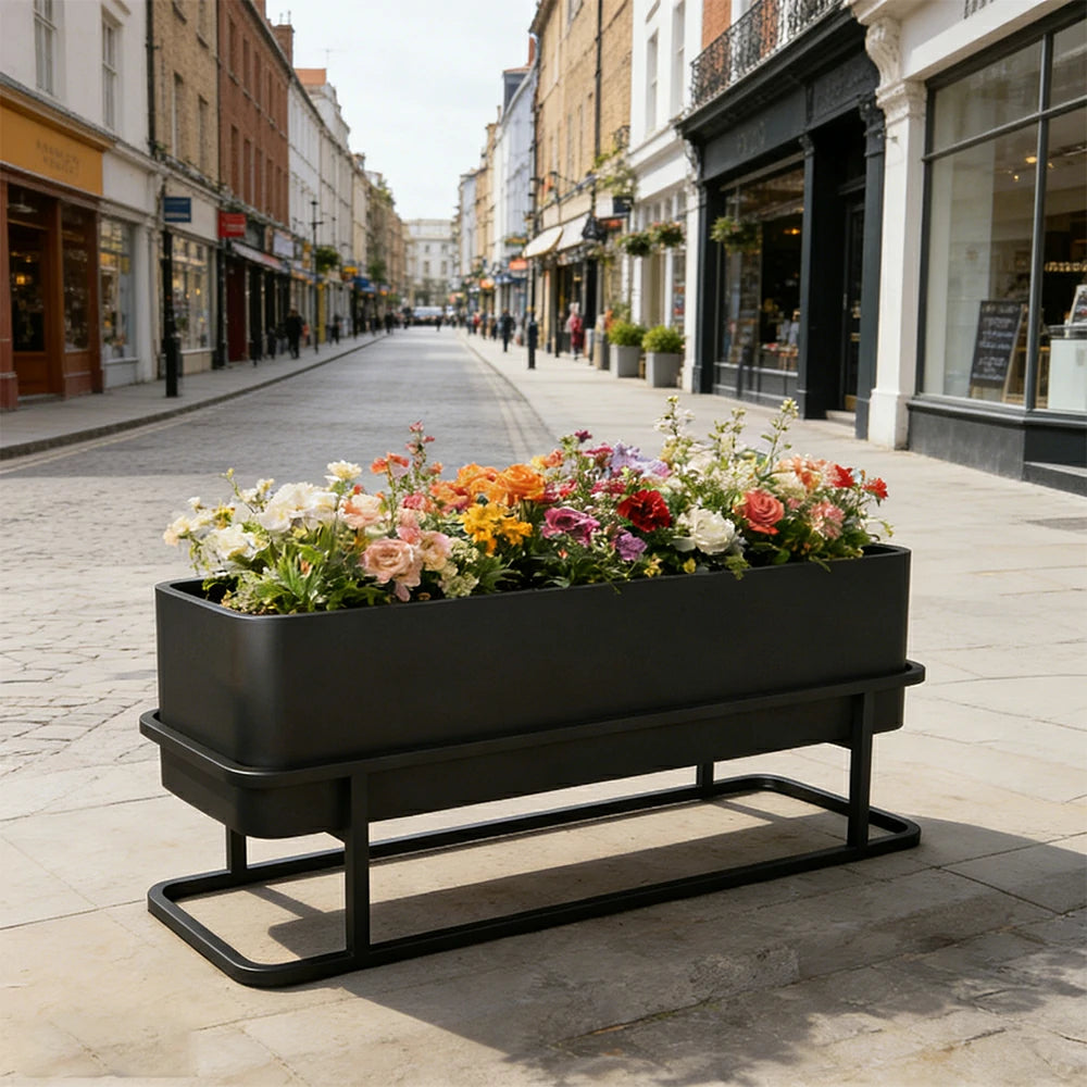 SOLARA Long Outdoor Planter Box Galvanised Steel Rust Resistant 80/100/120cm Patio Cafe Garden Divider Use - Black