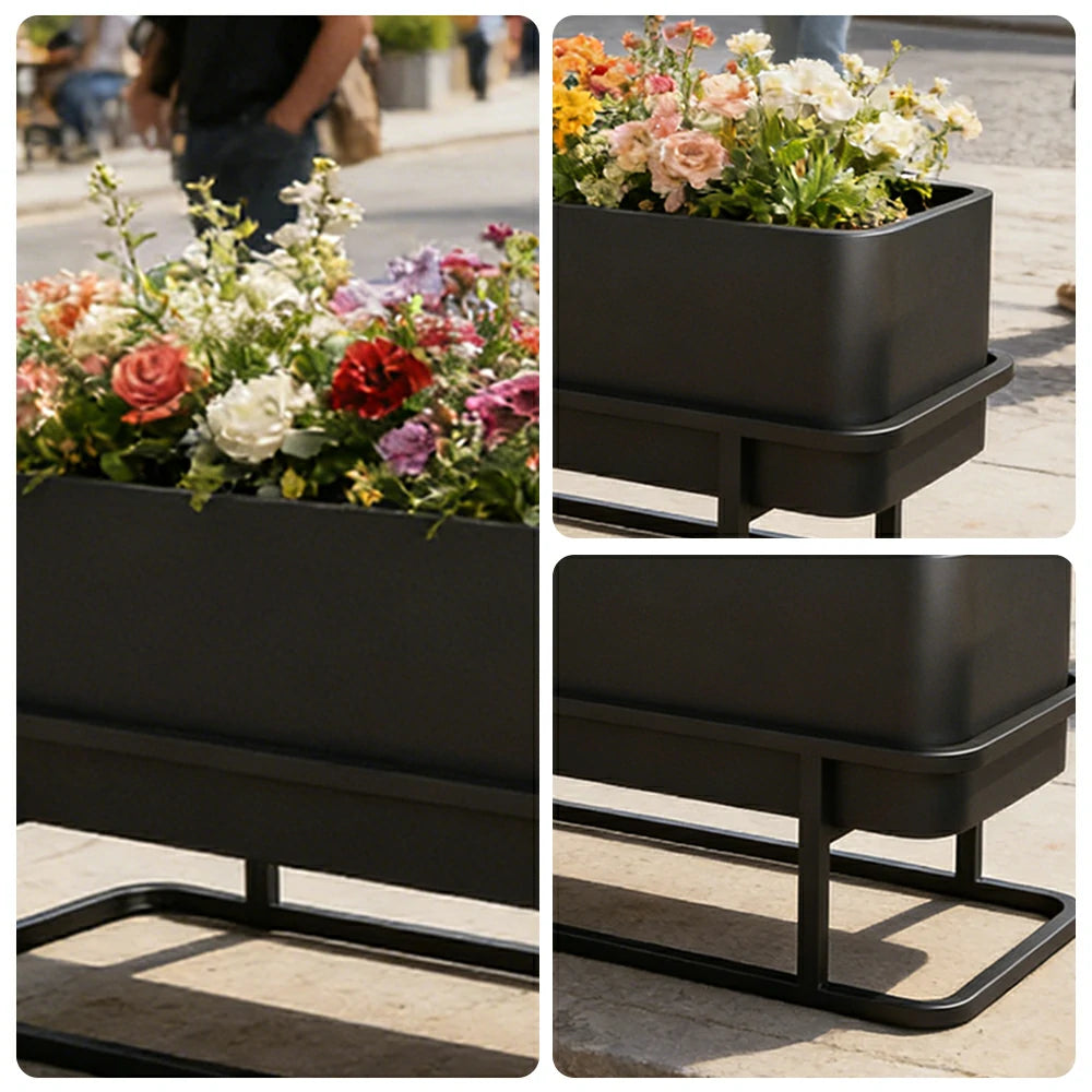 SOLARA Long Outdoor Planter Box Galvanised Steel Rust Resistant 80/100/120cm Patio Cafe Garden Divider Use - Black
