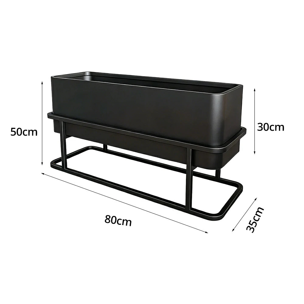 SOLARA Long Outdoor Planter Box Galvanised Steel Rust Resistant 80/100/120cm Patio Cafe Garden Divider Use - Black