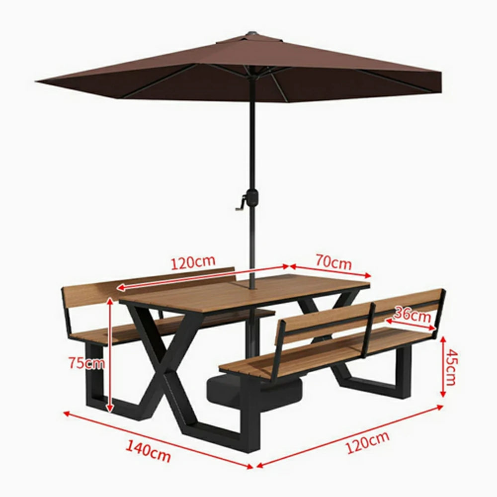 SOLARA Outdoor Table and Bench Set with Umbrella Backrest Design Steel Frame 120/160/200cm Patio Garden Dining Set Weather Resistant - Black