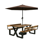 SOLARA Outdoor Table and Bench Set with Umbrella Backrest Design Steel Frame 120/160/200cm Patio Garden Dining Set Weather Resistant - Black