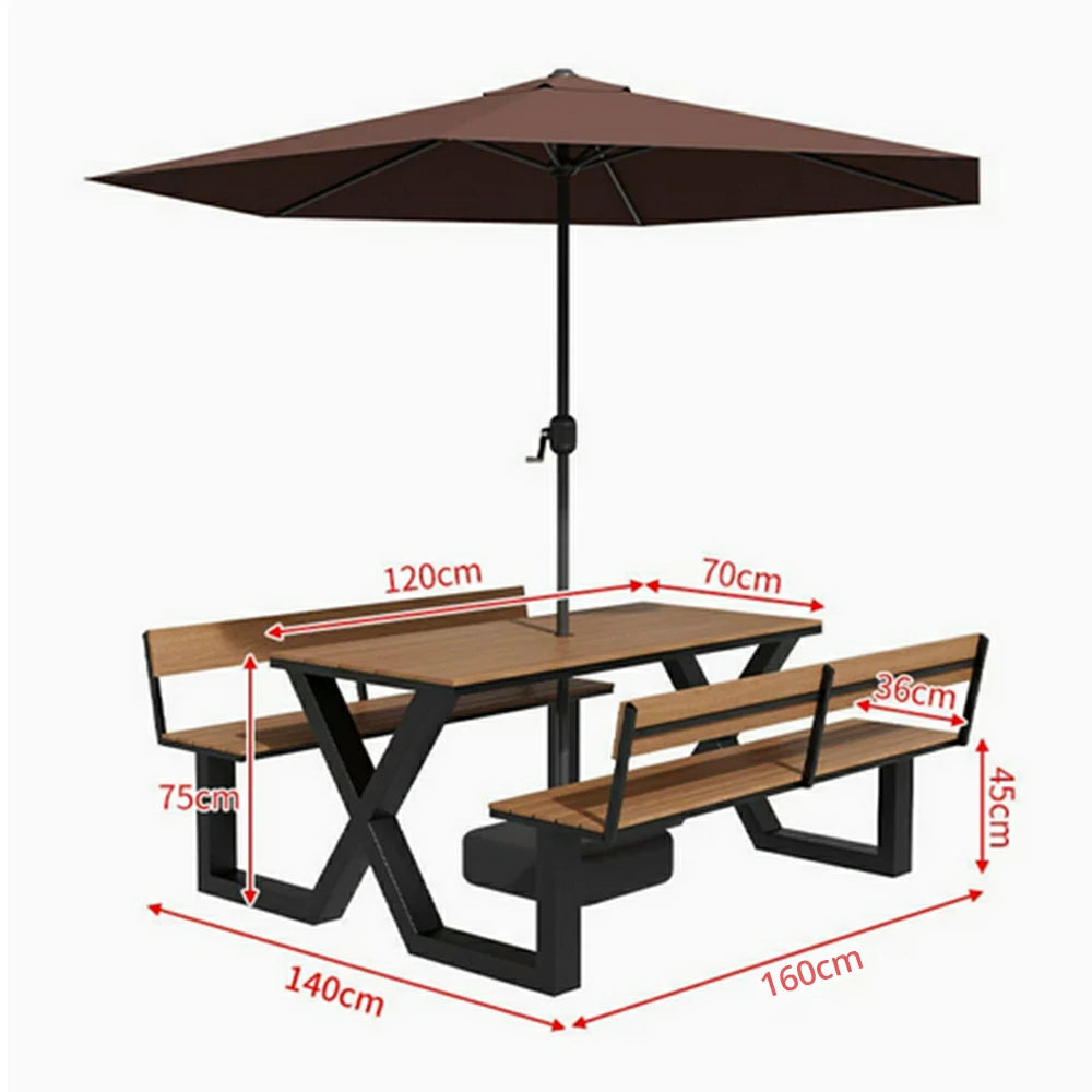 SOLARA Outdoor Table and Bench Set with Umbrella Backrest Design Steel Frame 120/160/200cm Patio Garden Dining Set Weather Resistant - Black