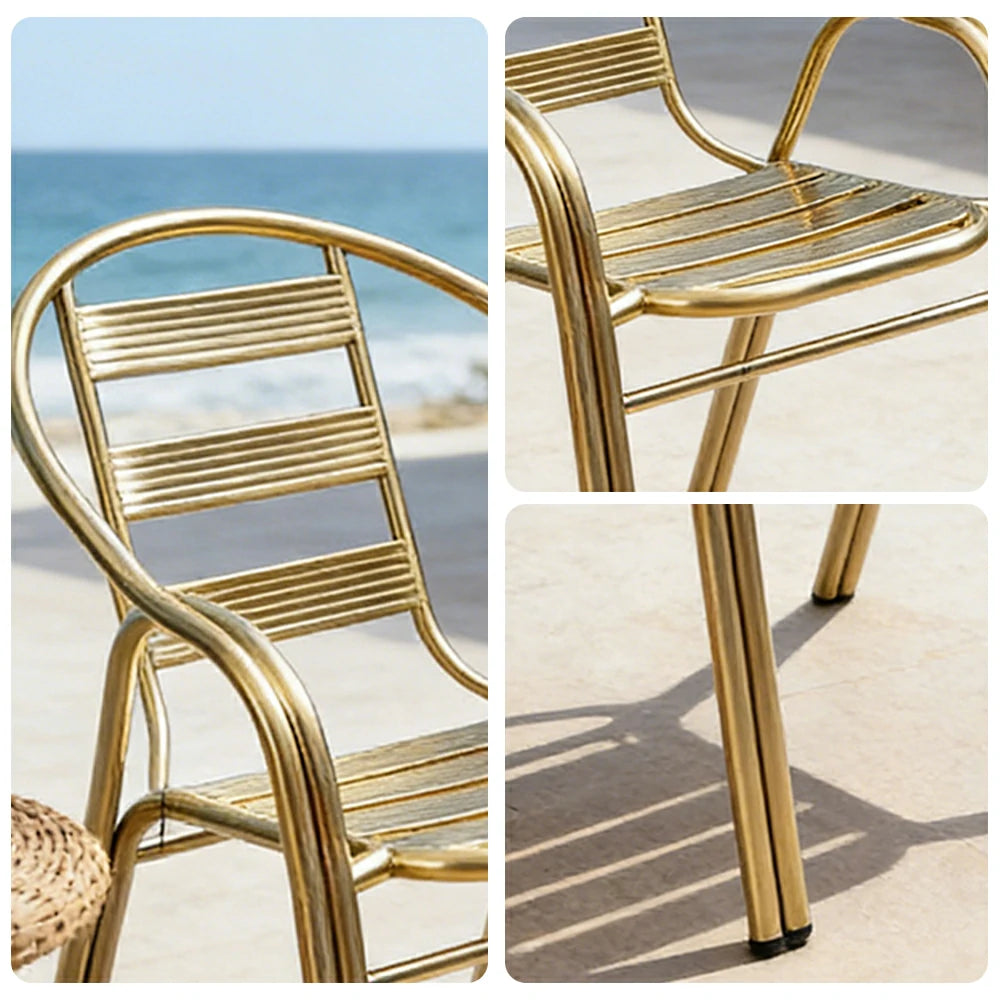 SOLARA Stainless Steel Outdoor Chair Weather Resistant Heavy Duty Reinforced Frame Patio Garden Balcony Seating - Gold