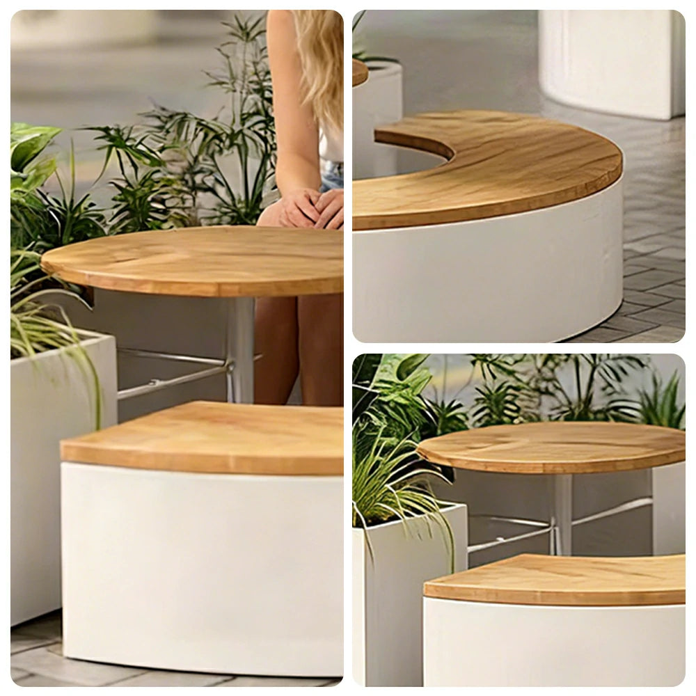 SOLARA Circular Planter Bench Integrated Seat and Table 140/160cm for Outdoor Squares Courtyards Parks - White