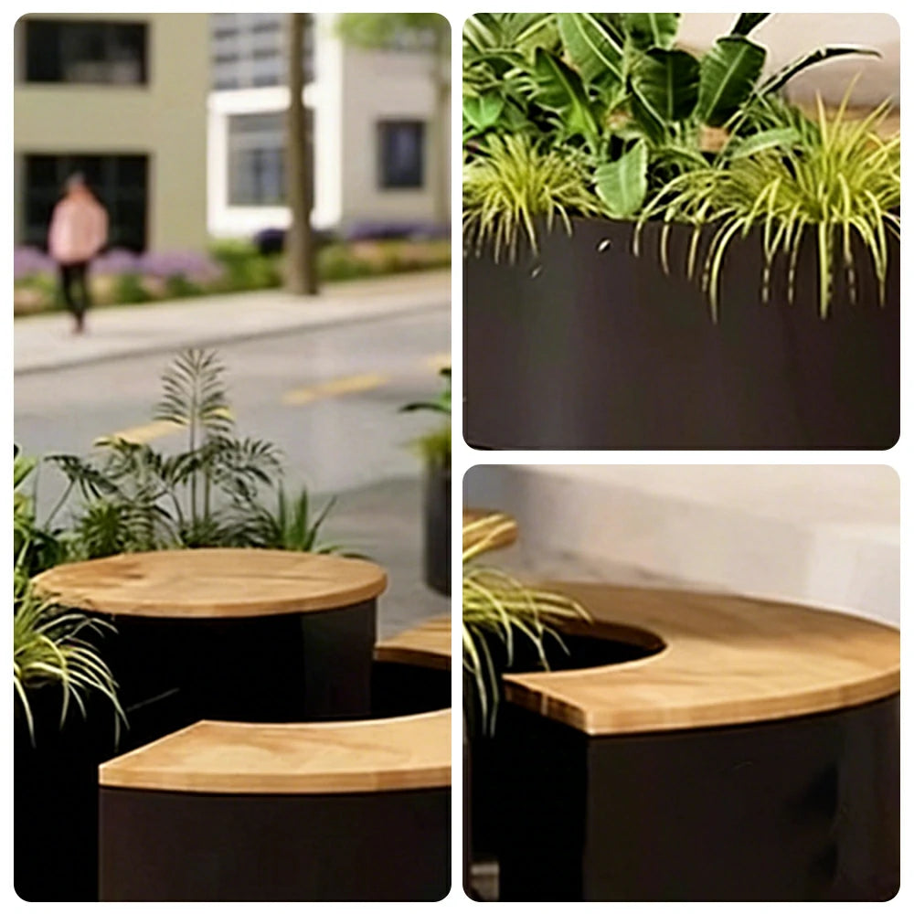 SOLARA Circular Planter Bench Integrated Seat and Table 140/160cm for Outdoor Squares Courtyards Parks - Black