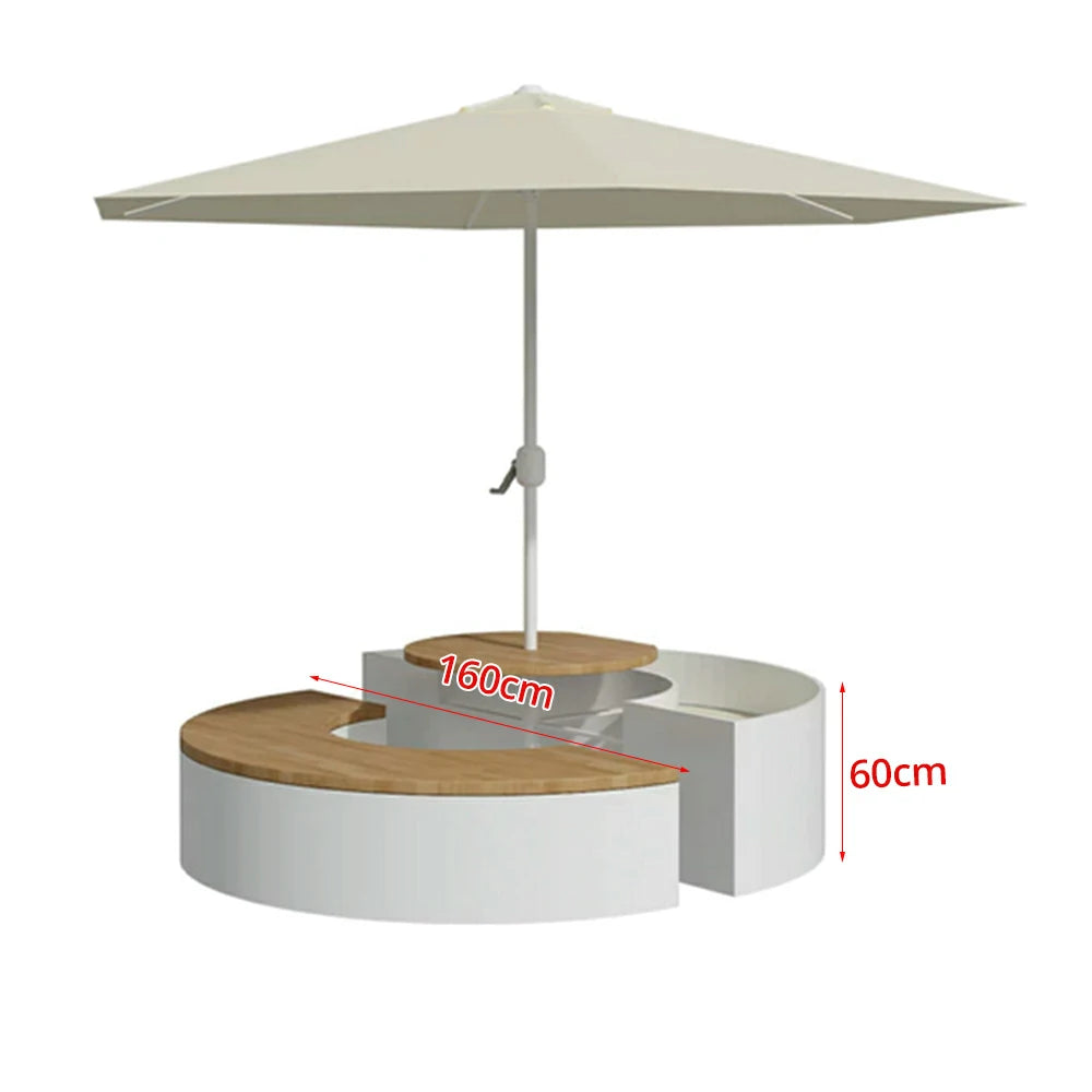 SOLARA Circular Planter Bench with Umbrella Integrated Seat and Table 140/160cm for Outdoor Squares Courtyards Parks - White