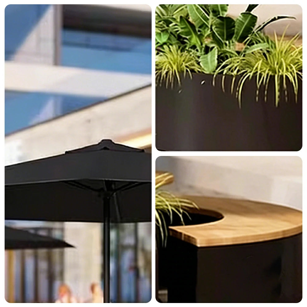 SOLARA Circular Planter Bench with Umbrella Integrated Seat and Table 140/160cm for Outdoor Squares Courtyards Parks - Black