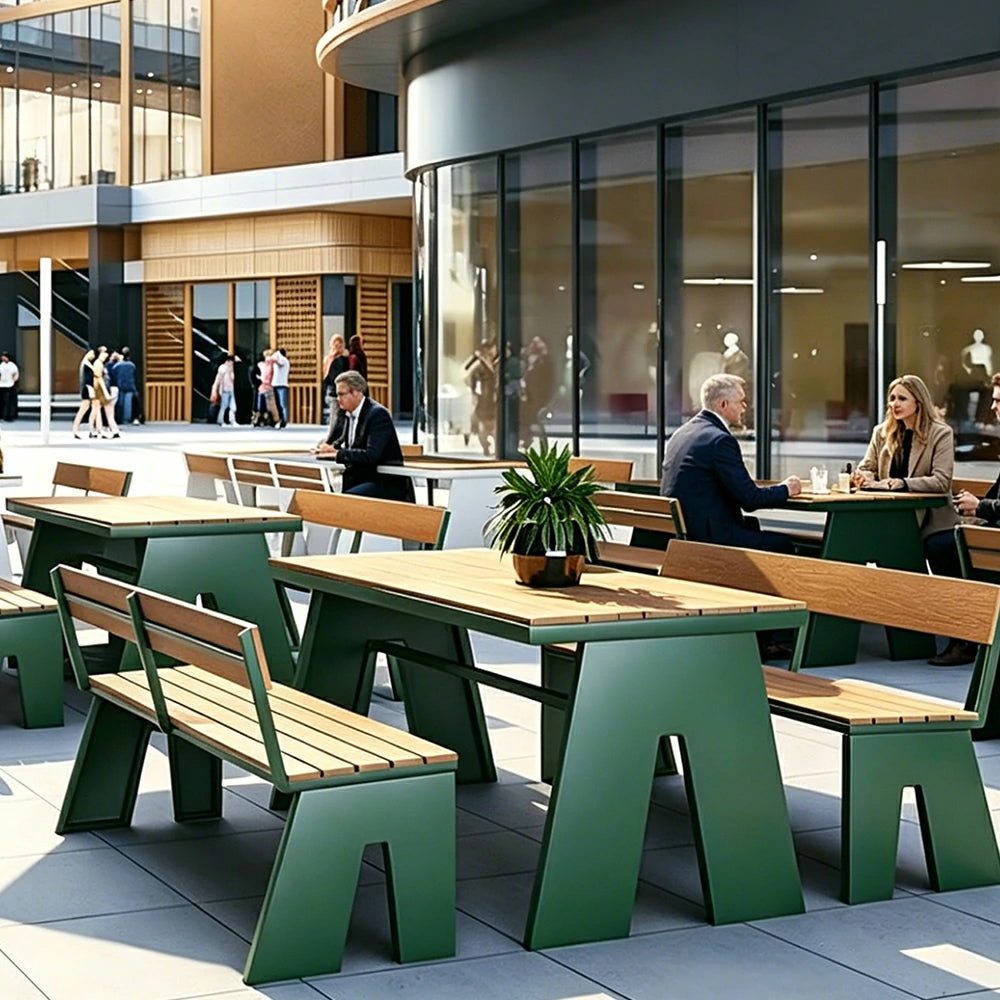 SOLARA Outdoor Table and Bench Set Waterproof WPC and Metal Frame 120/140/160cm for Garden Patio Hotel - Green