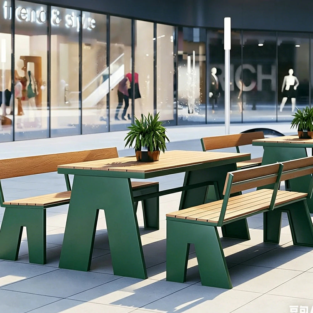 SOLARA Outdoor Table and Bench Set Waterproof WPC and Metal Frame 120/140/160cm for Garden Patio Hotel - Green