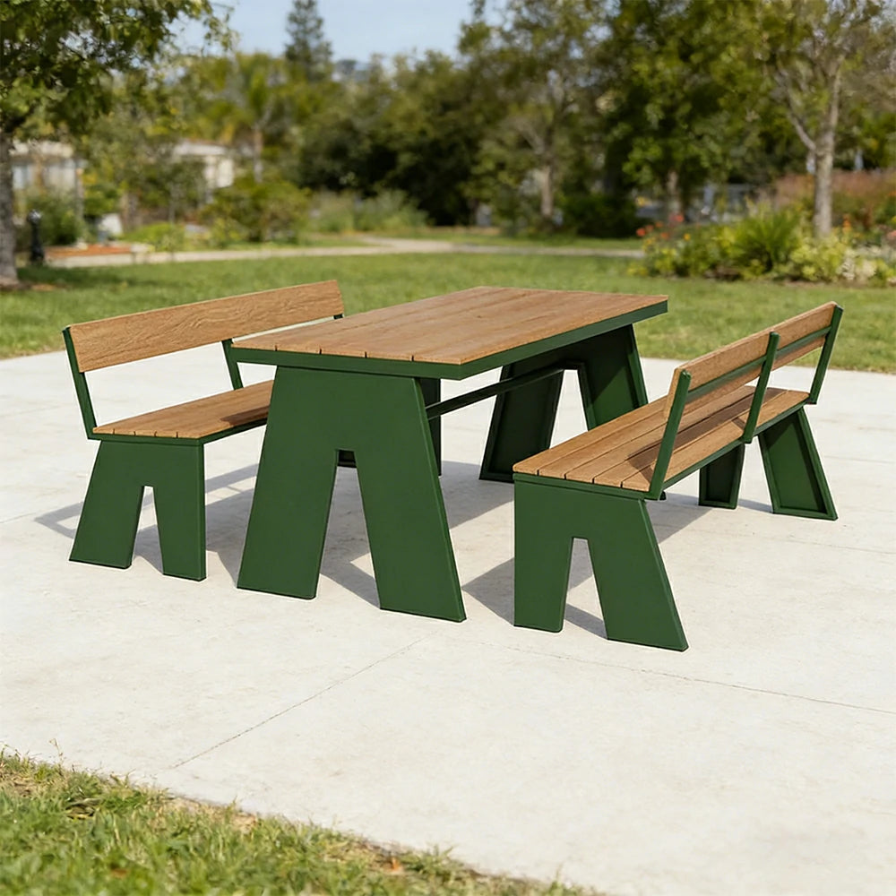 SOLARA Outdoor Table and Bench Set Waterproof WPC and Metal Frame 120/140/160cm for Garden Patio Hotel - Green