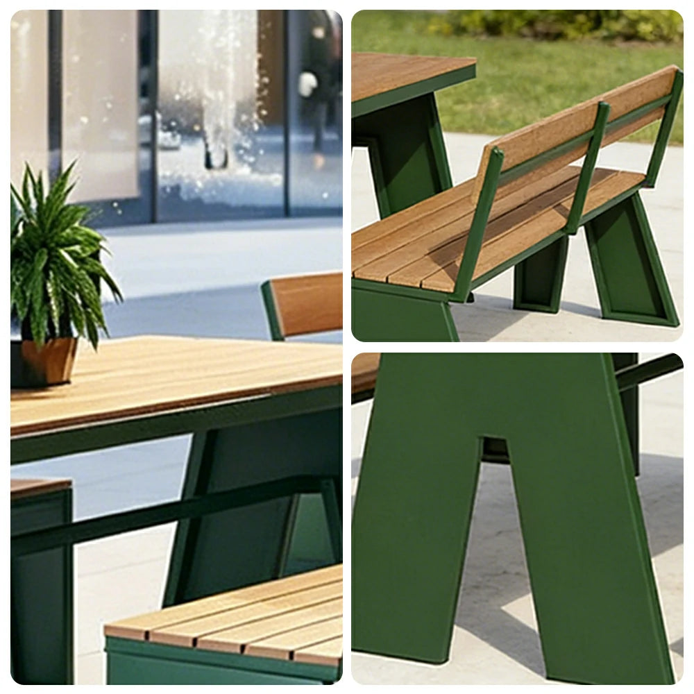 SOLARA Outdoor Table and Bench Set Waterproof WPC and Metal Frame 120/140/160cm for Garden Patio Hotel - Green