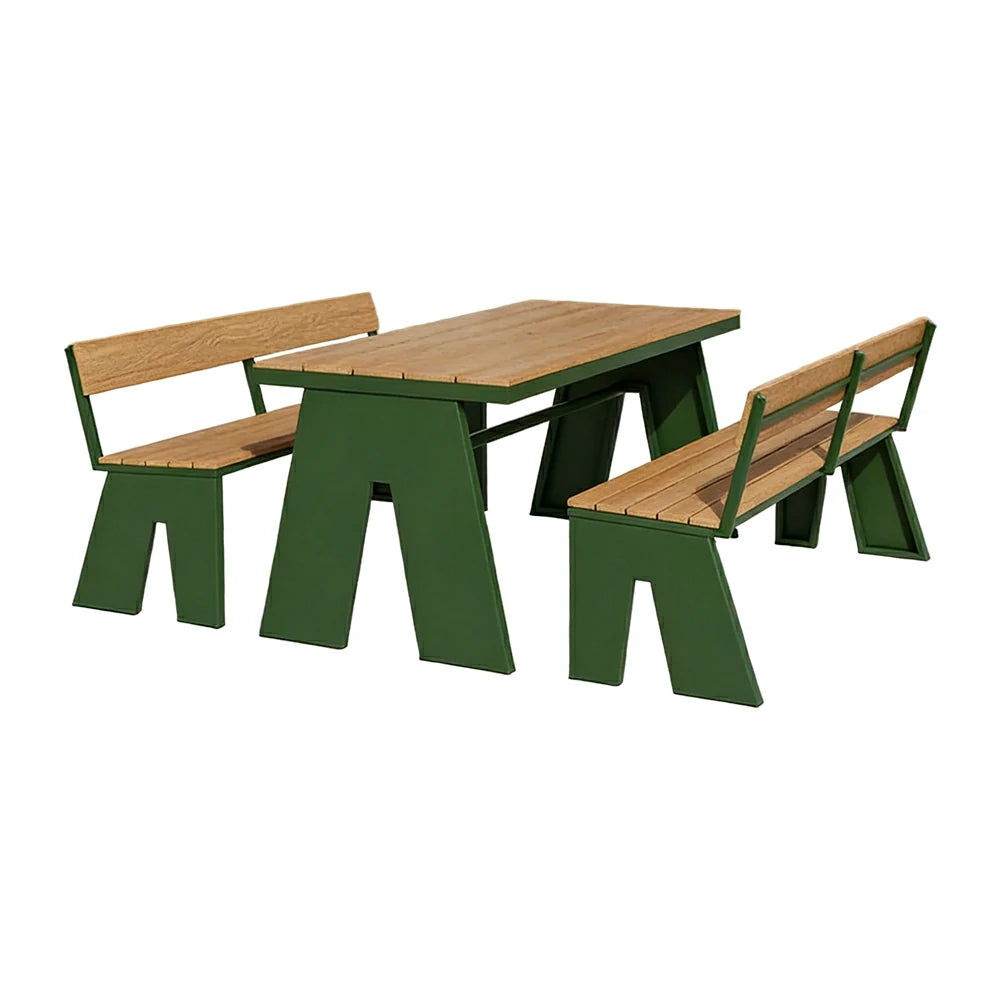 SOLARA Outdoor Table and Bench Set Waterproof WPC and Metal Frame 120/140/160cm for Garden Patio Hotel - Green